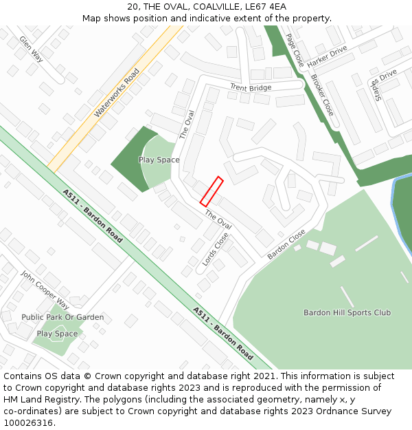 20, THE OVAL, COALVILLE, LE67 4EA: Location map and indicative extent of plot