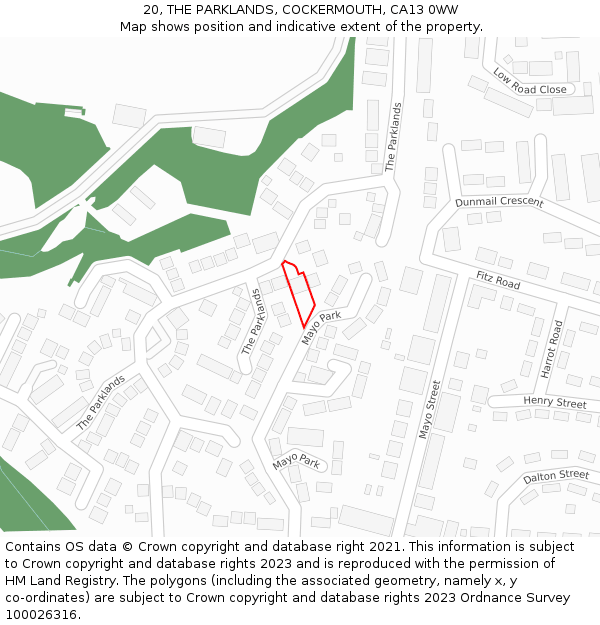 20, THE PARKLANDS, COCKERMOUTH, CA13 0WW: Location map and indicative extent of plot