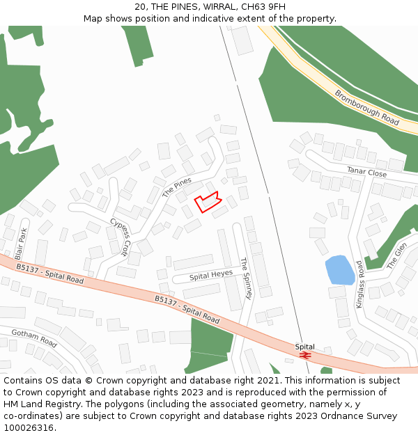 20, THE PINES, WIRRAL, CH63 9FH: Location map and indicative extent of plot