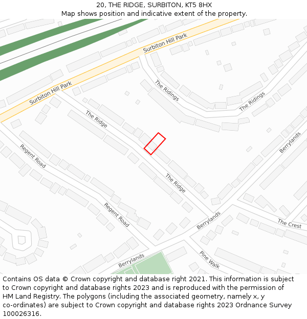 20, THE RIDGE, SURBITON, KT5 8HX: Location map and indicative extent of plot