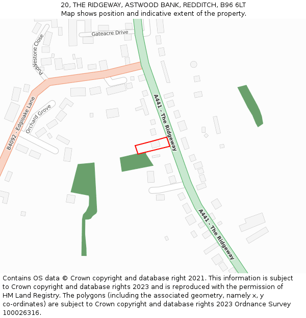 20, THE RIDGEWAY, ASTWOOD BANK, REDDITCH, B96 6LT: Location map and indicative extent of plot