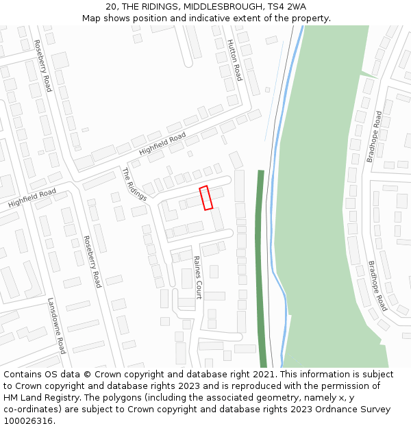 20, THE RIDINGS, MIDDLESBROUGH, TS4 2WA: Location map and indicative extent of plot