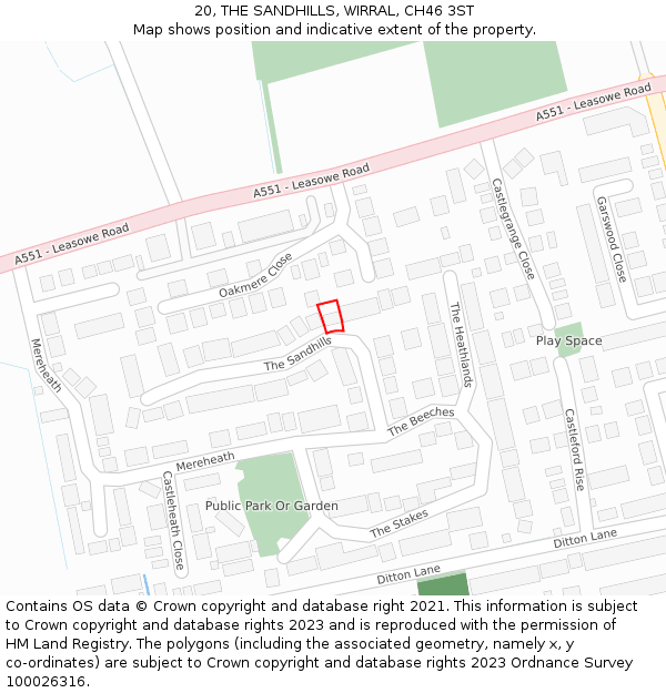 20, THE SANDHILLS, WIRRAL, CH46 3ST: Location map and indicative extent of plot