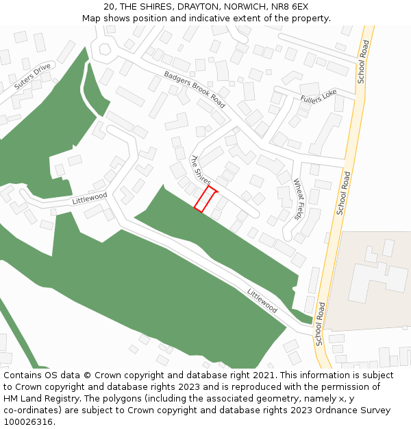 20, THE SHIRES, DRAYTON, NORWICH, NR8 6EX: Location map and indicative extent of plot