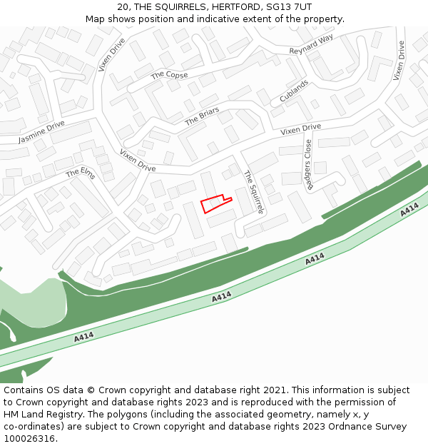 20, THE SQUIRRELS, HERTFORD, SG13 7UT: Location map and indicative extent of plot