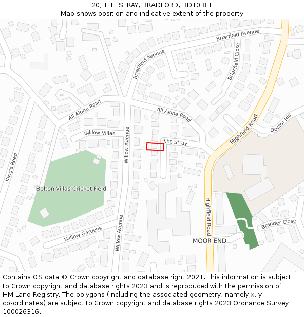 20, THE STRAY, BRADFORD, BD10 8TL: Location map and indicative extent of plot