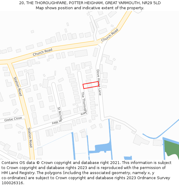 20, THE THOROUGHFARE, POTTER HEIGHAM, GREAT YARMOUTH, NR29 5LD: Location map and indicative extent of plot