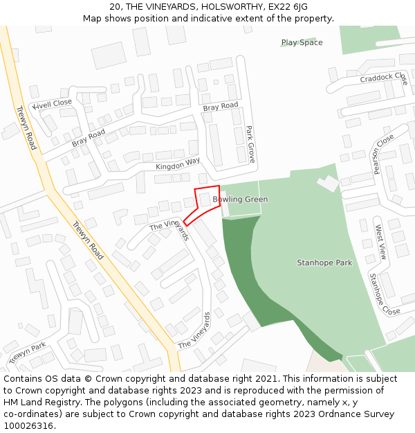 20, THE VINEYARDS, HOLSWORTHY, EX22 6JG: Location map and indicative extent of plot