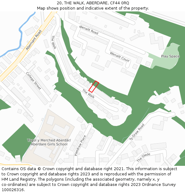 20, THE WALK, ABERDARE, CF44 0RQ: Location map and indicative extent of plot