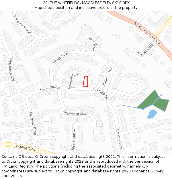 20, THE WHITFIELDS, MACCLESFIELD, SK10 3PX: Location map and indicative extent of plot