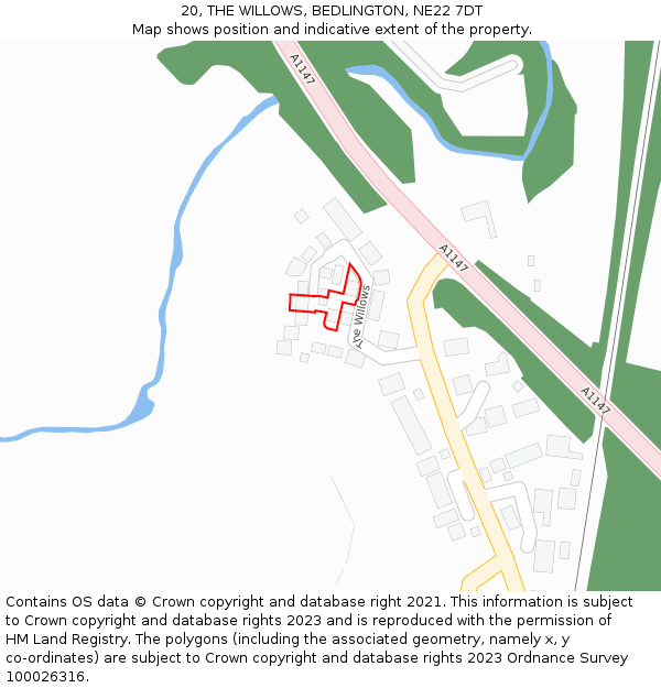 20, THE WILLOWS, BEDLINGTON, NE22 7DT: Location map and indicative extent of plot