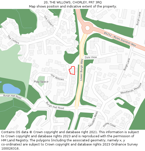 20, THE WILLOWS, CHORLEY, PR7 3RQ: Location map and indicative extent of plot