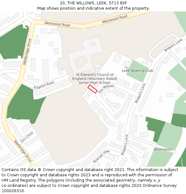 20, THE WILLOWS, LEEK, ST13 8XF: Location map and indicative extent of plot