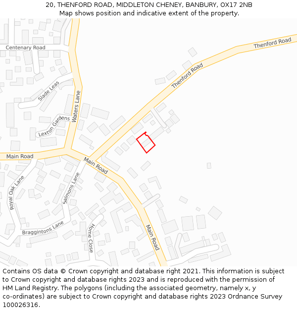 20, THENFORD ROAD, MIDDLETON CHENEY, BANBURY, OX17 2NB: Location map and indicative extent of plot