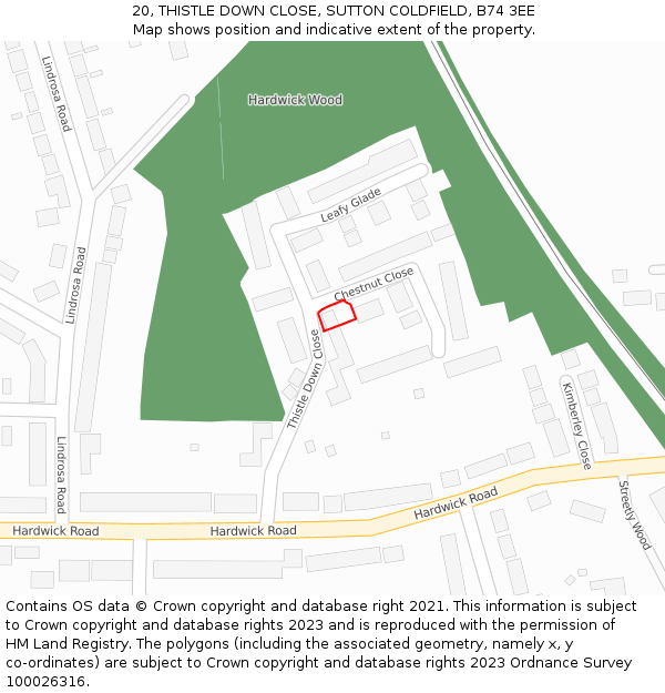 20, THISTLE DOWN CLOSE, SUTTON COLDFIELD, B74 3EE: Location map and indicative extent of plot