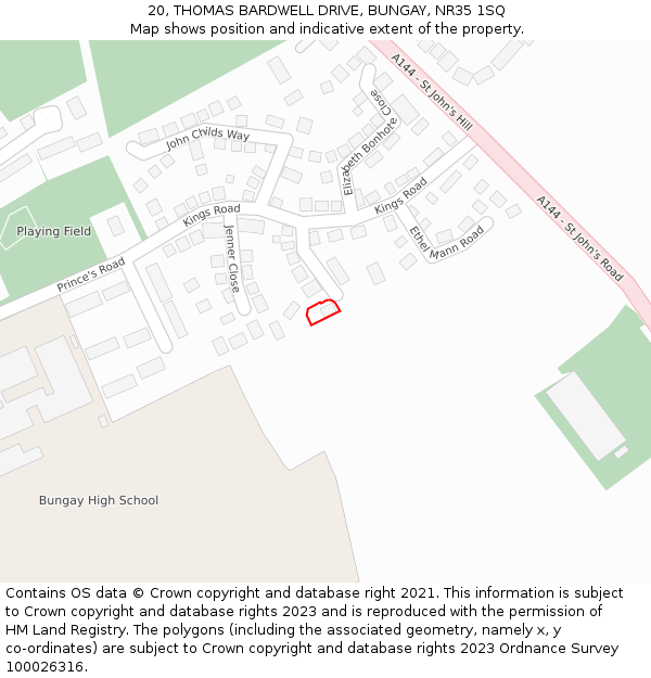 20, THOMAS BARDWELL DRIVE, BUNGAY, NR35 1SQ: Location map and indicative extent of plot