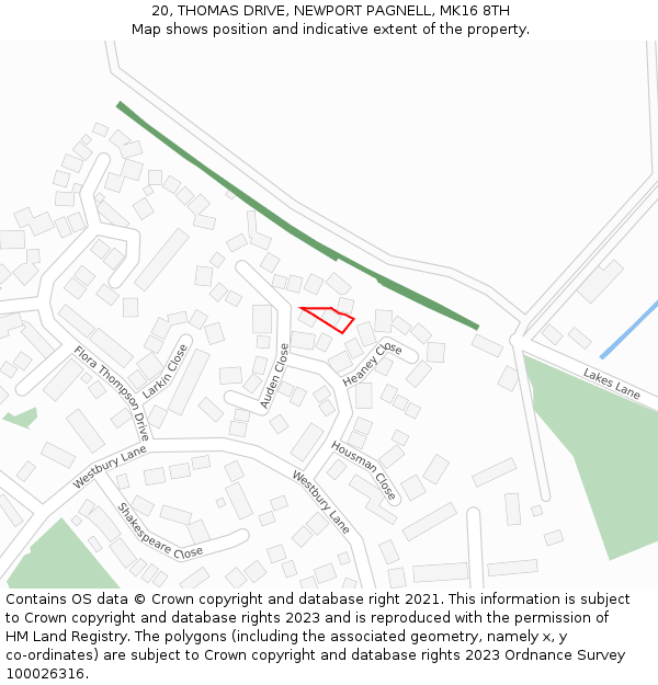 20, THOMAS DRIVE, NEWPORT PAGNELL, MK16 8TH: Location map and indicative extent of plot