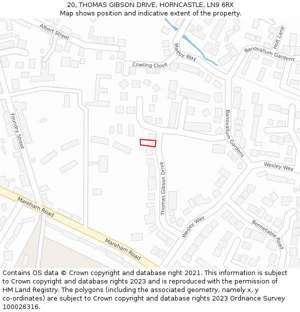 20, THOMAS GIBSON DRIVE, HORNCASTLE, LN9 6RX: Location map and indicative extent of plot