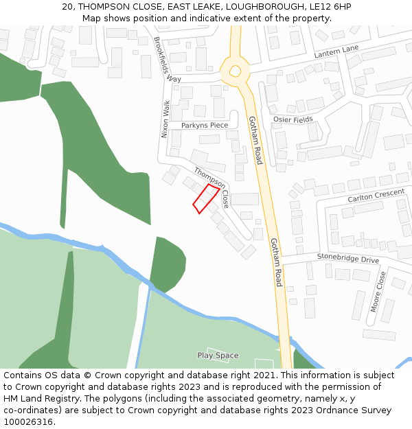 20, THOMPSON CLOSE, EAST LEAKE, LOUGHBOROUGH, LE12 6HP: Location map and indicative extent of plot
