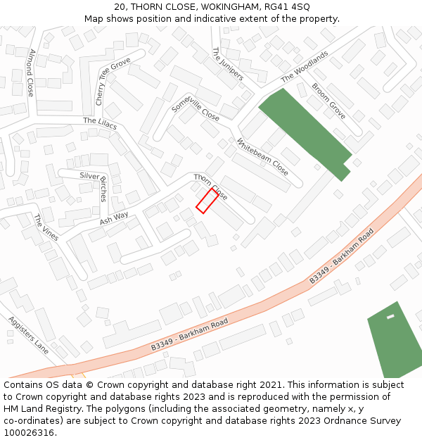 20, THORN CLOSE, WOKINGHAM, RG41 4SQ: Location map and indicative extent of plot