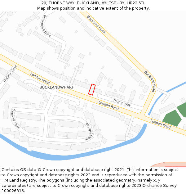 20, THORNE WAY, BUCKLAND, AYLESBURY, HP22 5TL: Location map and indicative extent of plot