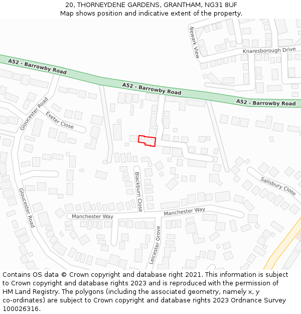 20, THORNEYDENE GARDENS, GRANTHAM, NG31 8UF: Location map and indicative extent of plot