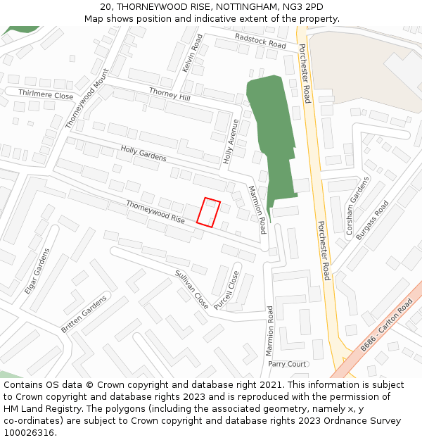 20, THORNEYWOOD RISE, NOTTINGHAM, NG3 2PD: Location map and indicative extent of plot