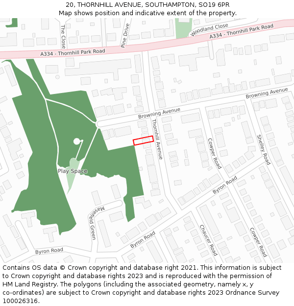 20, THORNHILL AVENUE, SOUTHAMPTON, SO19 6PR: Location map and indicative extent of plot