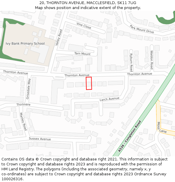 20, THORNTON AVENUE, MACCLESFIELD, SK11 7UG: Location map and indicative extent of plot