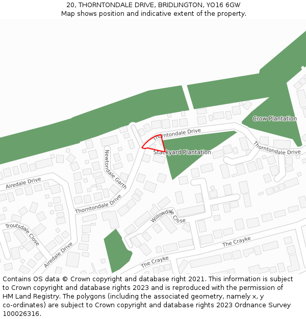 20, THORNTONDALE DRIVE, BRIDLINGTON, YO16 6GW: Location map and indicative extent of plot