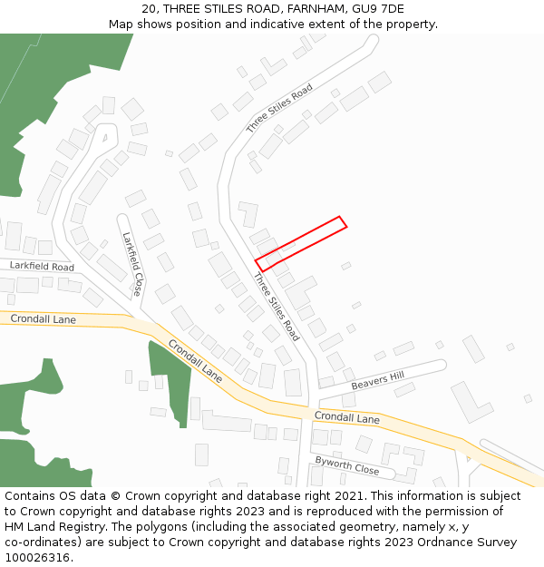 20, THREE STILES ROAD, FARNHAM, GU9 7DE: Location map and indicative extent of plot