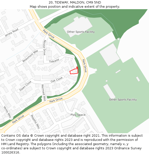 20, TIDEWAY, MALDON, CM9 5ND: Location map and indicative extent of plot