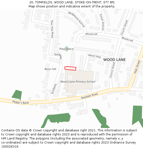 20, TOMFIELDS, WOOD LANE, STOKE-ON-TRENT, ST7 8PJ: Location map and indicative extent of plot