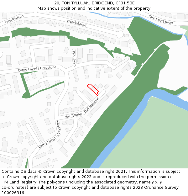 20, TON TYLLUAN, BRIDGEND, CF31 5BE: Location map and indicative extent of plot