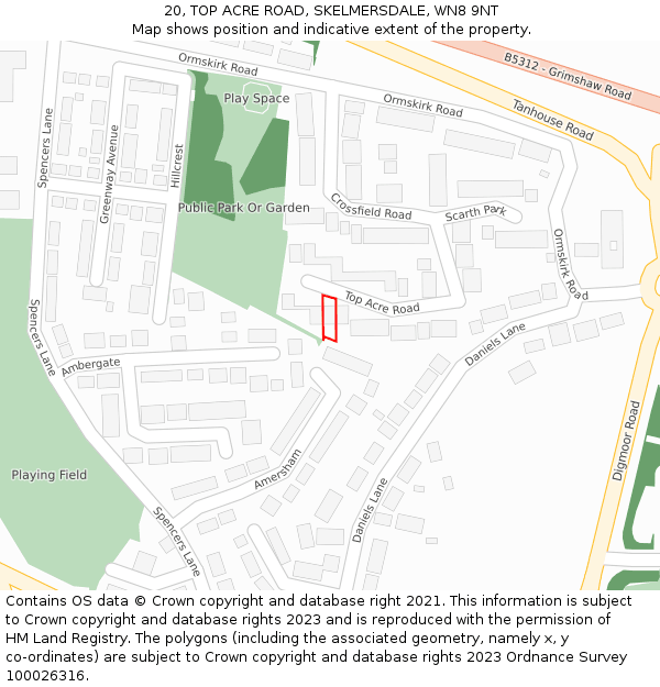20, TOP ACRE ROAD, SKELMERSDALE, WN8 9NT: Location map and indicative extent of plot