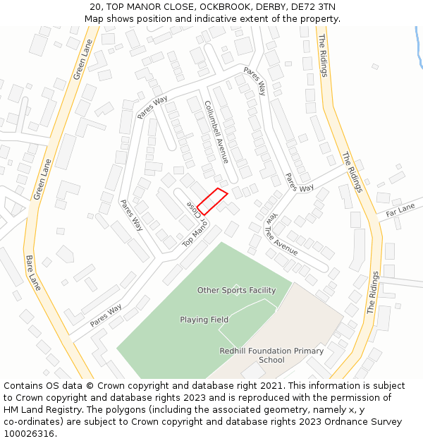 20, TOP MANOR CLOSE, OCKBROOK, DERBY, DE72 3TN: Location map and indicative extent of plot