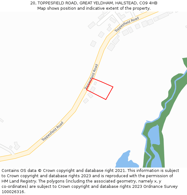 20, TOPPESFIELD ROAD, GREAT YELDHAM, HALSTEAD, CO9 4HB: Location map and indicative extent of plot