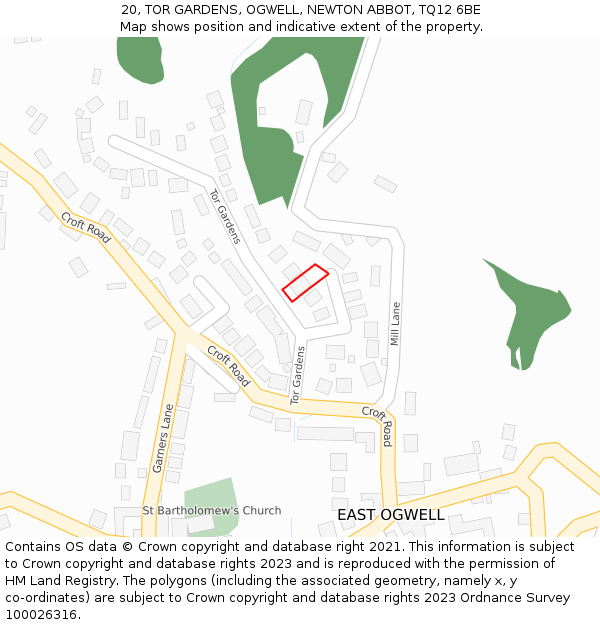 20, TOR GARDENS, OGWELL, NEWTON ABBOT, TQ12 6BE: Location map and indicative extent of plot