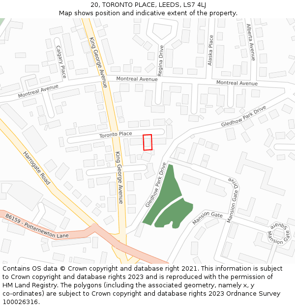 20, TORONTO PLACE, LEEDS, LS7 4LJ: Location map and indicative extent of plot