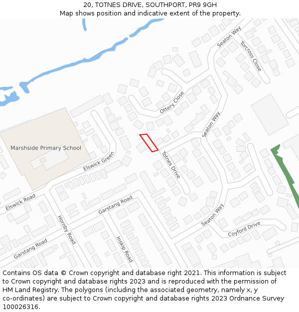 20, TOTNES DRIVE, SOUTHPORT, PR9 9GH: Location map and indicative extent of plot