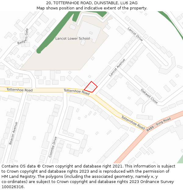 20, TOTTERNHOE ROAD, DUNSTABLE, LU6 2AG: Location map and indicative extent of plot