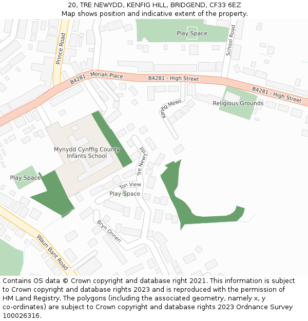 20, TRE NEWYDD, KENFIG HILL, BRIDGEND, CF33 6EZ: Location map and indicative extent of plot