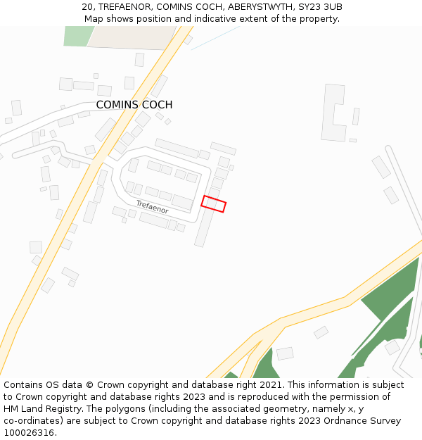 20, TREFAENOR, COMINS COCH, ABERYSTWYTH, SY23 3UB: Location map and indicative extent of plot