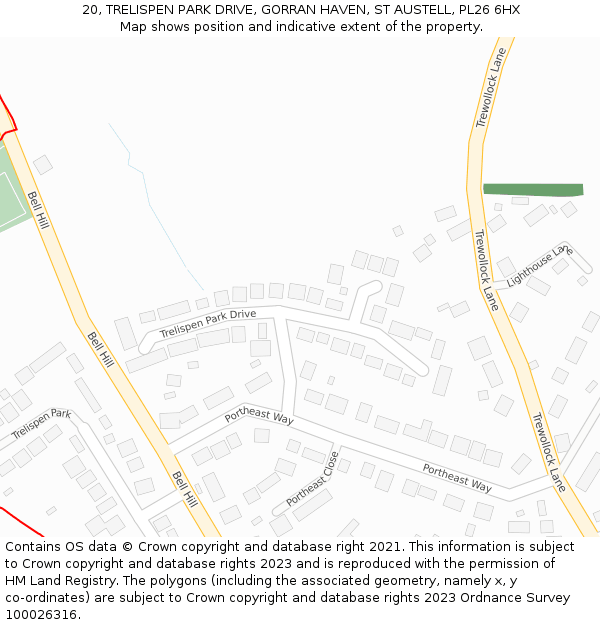 20, TRELISPEN PARK DRIVE, GORRAN HAVEN, ST AUSTELL, PL26 6HX: Location map and indicative extent of plot