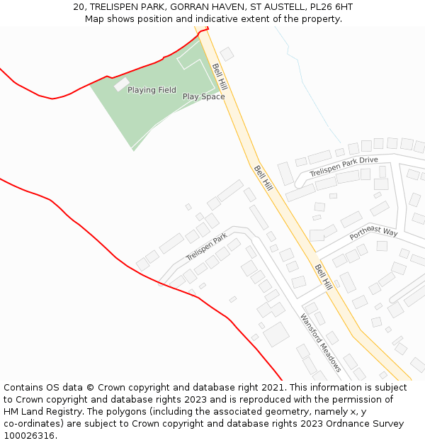 20, TRELISPEN PARK, GORRAN HAVEN, ST AUSTELL, PL26 6HT: Location map and indicative extent of plot