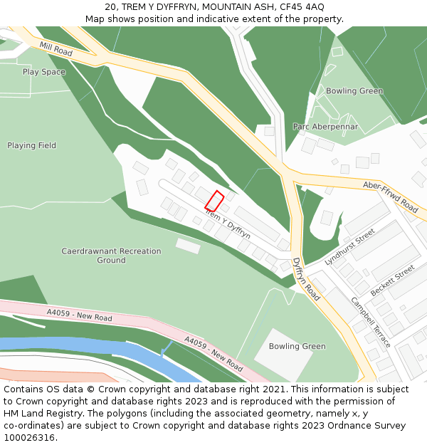 20, TREM Y DYFFRYN, MOUNTAIN ASH, CF45 4AQ: Location map and indicative extent of plot