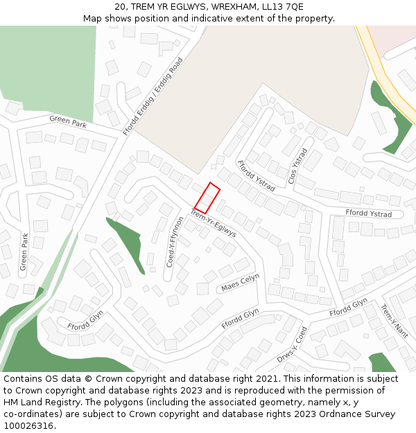 20, TREM YR EGLWYS, WREXHAM, LL13 7QE: Location map and indicative extent of plot