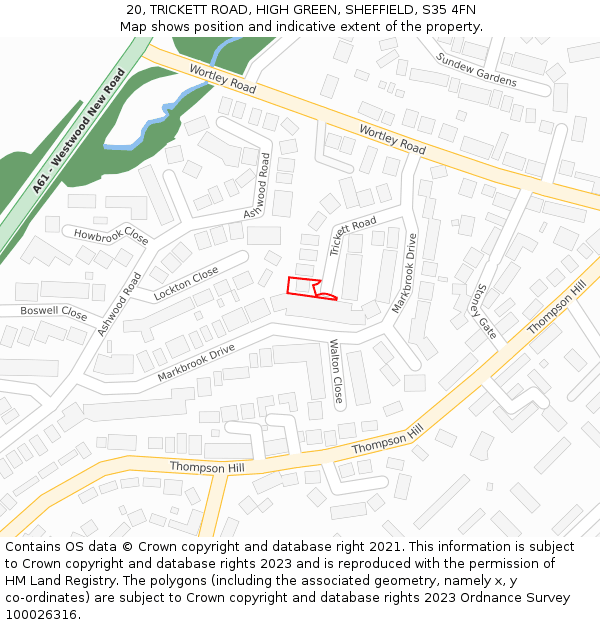 20, TRICKETT ROAD, HIGH GREEN, SHEFFIELD, S35 4FN: Location map and indicative extent of plot