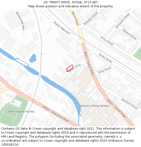 20, TRINITY DRIVE, STONE, ST15 8ET: Location map and indicative extent of plot