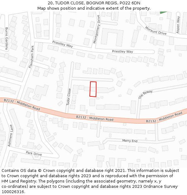 20, TUDOR CLOSE, BOGNOR REGIS, PO22 6DN: Location map and indicative extent of plot